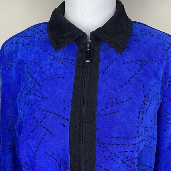 Notations Jacket Womens Medium Petite Blue Black Lightweight Full Zip Casual - Picture 2 of 6